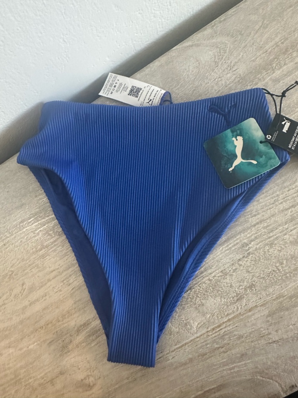 Puma Ribbed High-Cut Bikini Bottom - Royal Blue size XS